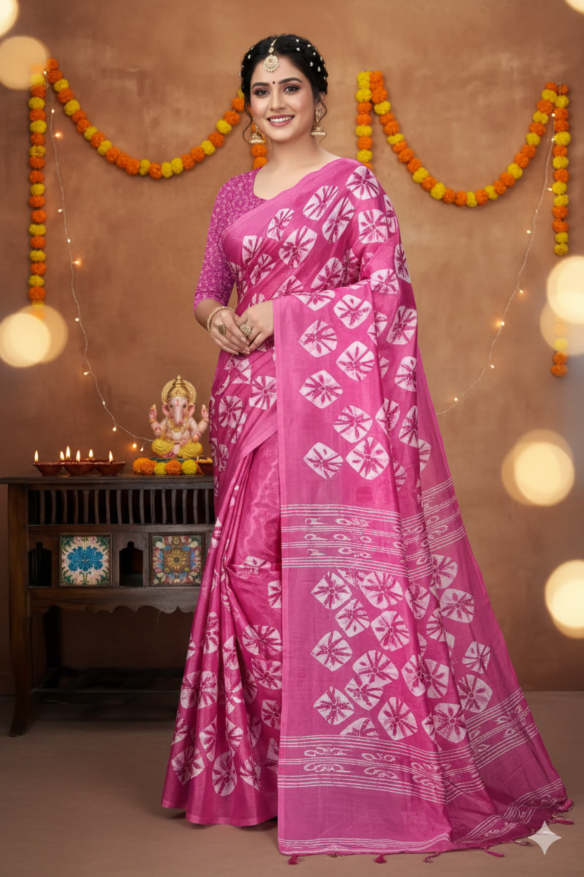 ✨ Soft Silk-Feel Chiffon Saree with Printed Blouse ✨