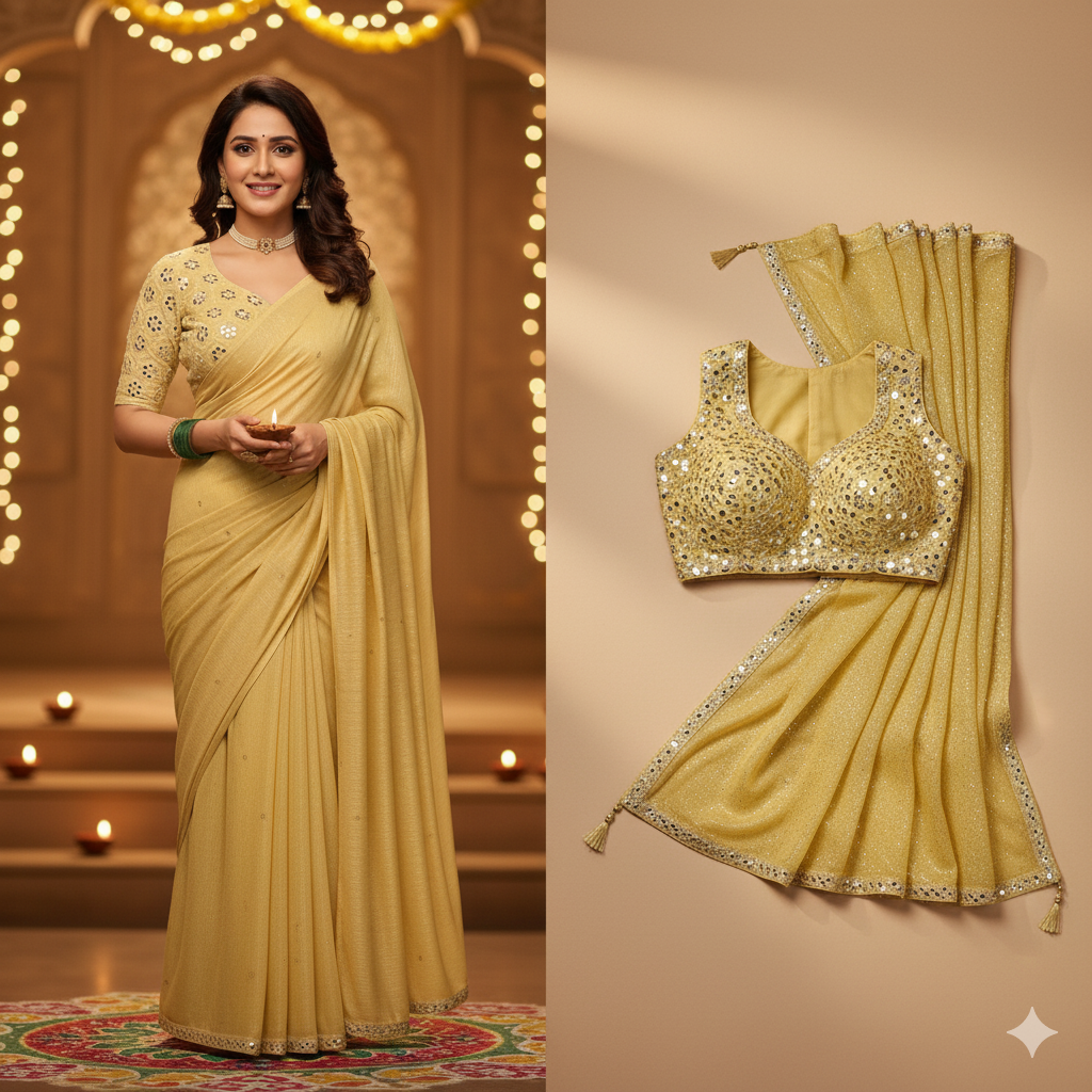 ✨ Shimmer Georgette Saree with Embroidered Blouse ✨