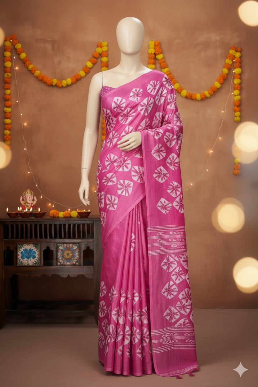 ✨ Soft Silk-Feel Chiffon Saree with Printed Blouse ✨