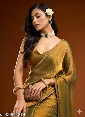 ✨ Saree with Stone Work & Rama Green Border ✨