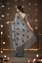 ✨ Grey Saree with Printed Blouse✨