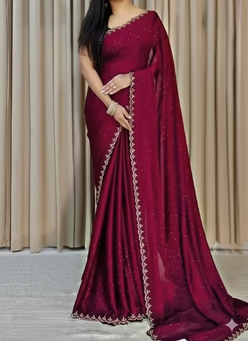 ✨ Chinon Saree with Matching Border Blouse ✨