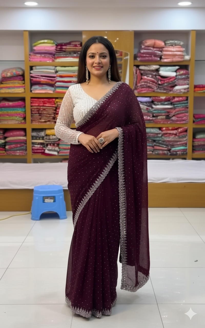 ✨  Partywear Saree with Sequins Blouse ✨
