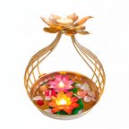 ✨ Golden Lotus Urli Bowl with Diyas  ✨