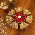 ✨ Golden Metal Urli Bowl with Diya Stand ✨