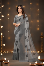 ✨ Grey Saree with Printed Blouse✨