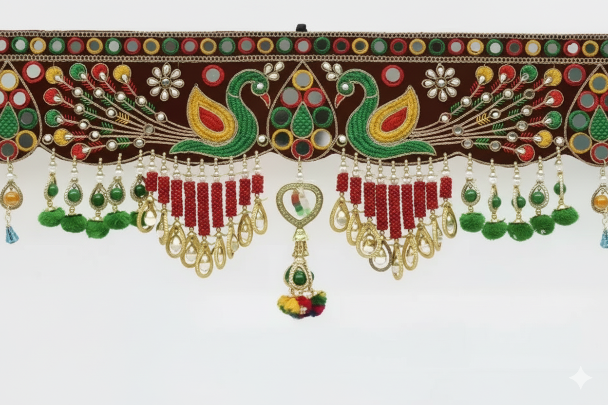 ✨  Peacock Embroidery & Mirror Work Toran ✨