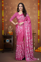 ✨ Soft Silk-Feel Chiffon Saree with Printed Blouse ✨