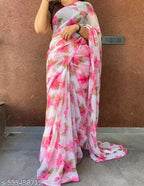 🌸 Floral Printed Chiffon Saree with Matching Blouse 🌸