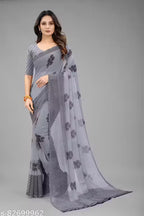 ✨ Grey Saree with Printed Blouse✨