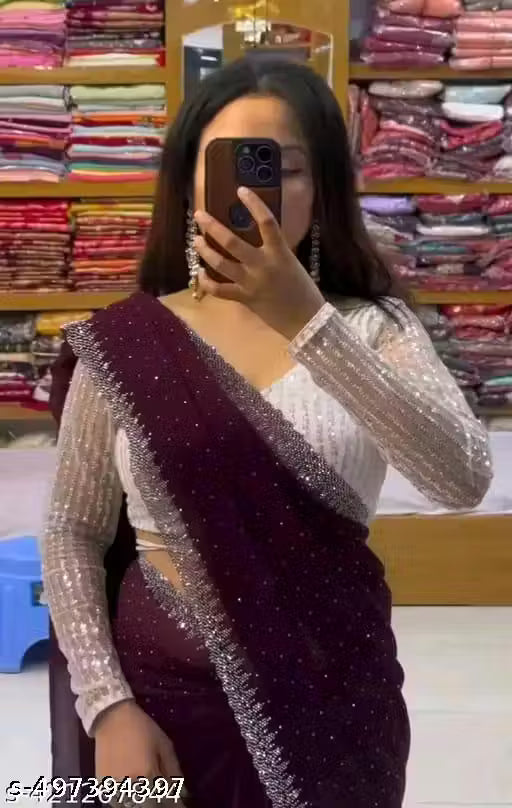 ✨  Partywear Saree with Sequins Blouse ✨